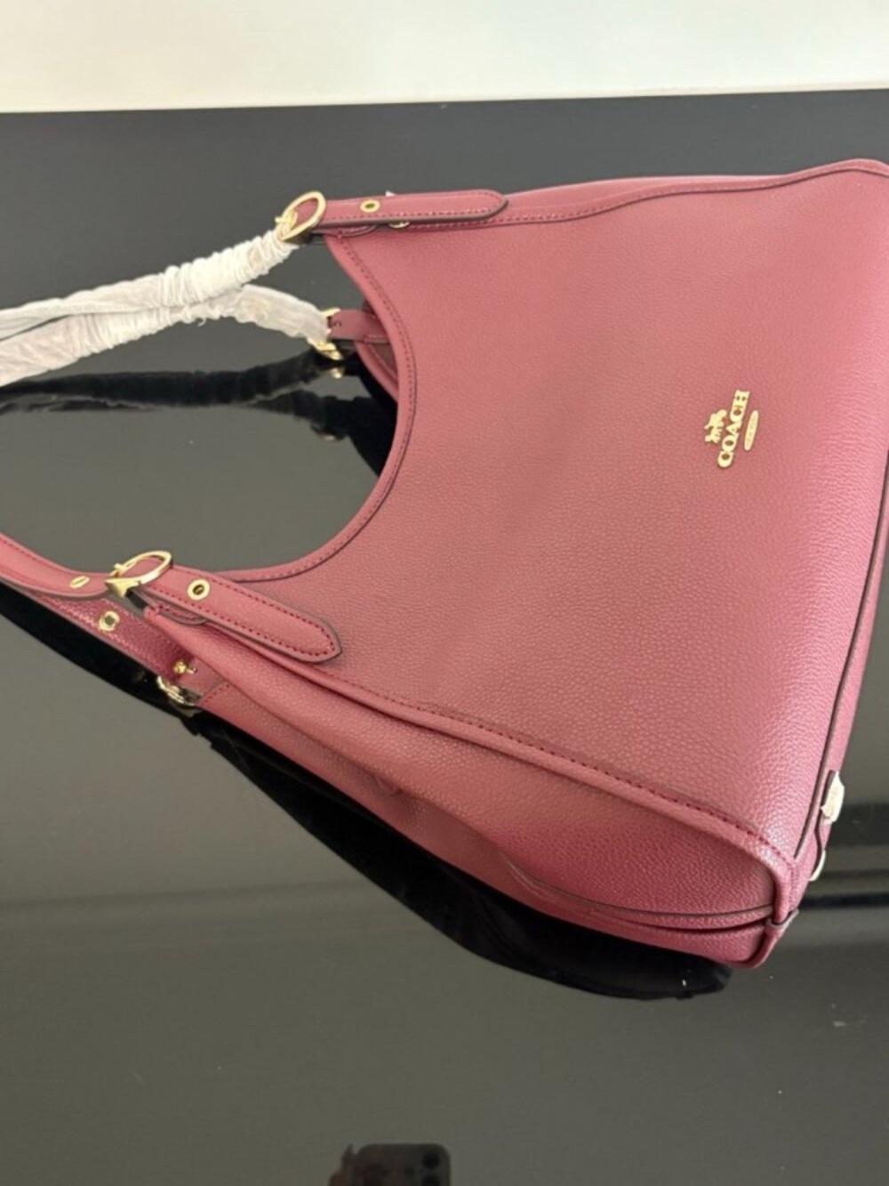 Coach Pebbled Leather Shoulder Bag in Berry Wine - Picture 6 of 8